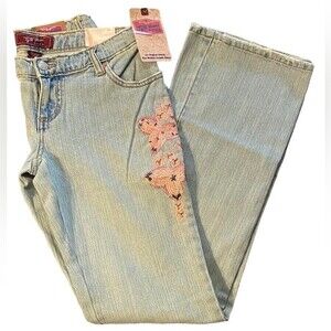 Vintage 80’s Tyte jeans bleached denim wide leg crochet flowers boho chic size 3